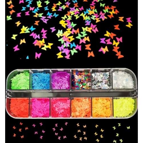 Fluorescence Nail Art Glitter Laser Star Butterfly Shape Heart-shaped Flakes 3D Colourful Sequins Polish Manicure Nail Decor