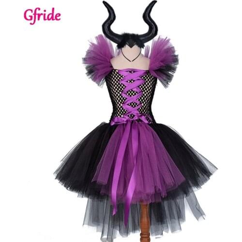 Halloween Girls Cosplay Witch Costume For Kids Evil Queen Tutu Dress With Headband Carnival Party Clothes Mardi Gras Carnival