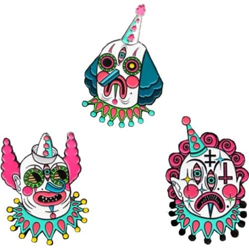 HOSENG Red Exaggerated Funny Clown Mask Badge Fashion Halloween Gift Lapel Dress Enamel Jewelry Pin Punk Backpack Brooch HS_318
