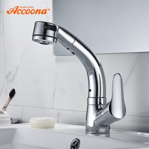 Accoona Kitchen Faucet Kitchen Pull Out Single Hole Ceramic Plate 360 Rotate Contemporary Faucet Sink Cold Hot Water A9590