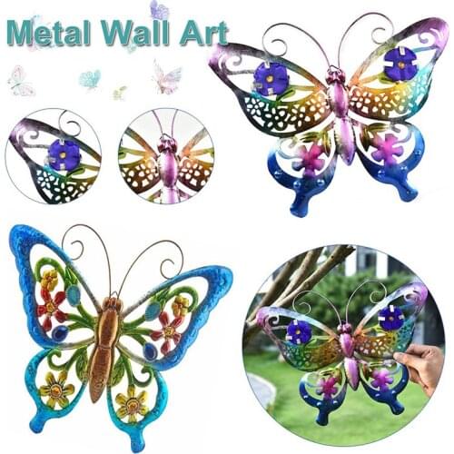 Metal Butterfly Garden Decor Colorful Hanging Double Wing Butterflies Wall Art Decorations Ornaments Gift for Outdoor Indoor