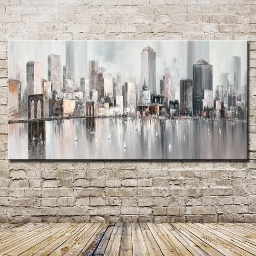 Mintura New York Skyline Cityscape Architecture Abstract Wall Art Hand Painted Canvas Oil Paintings Wall Picture Home Decoration