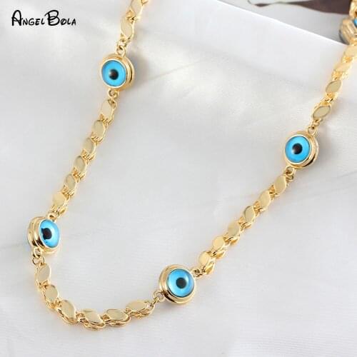 Muslim Demon Eye Golden Necklace Turkey Islamic Middle East 4mm Diamond Chain Lucky Eye Gold Charm Jewelry for Women and Men