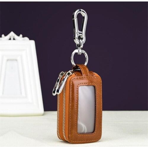 New Arrival Genuine Leather Men Car Key Holders Housekeeper Multifunctional Double Zipper Square Home Key Case Women Key Wallet