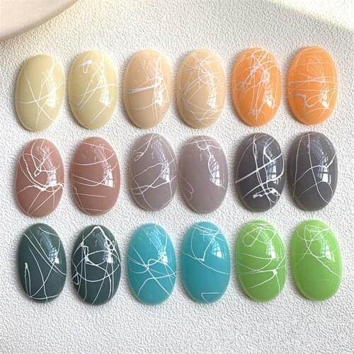 New 50pcs/lot Jelly color splash ink irregular lines print geometry ovals shape flatback beads diy jewelry earring accessory