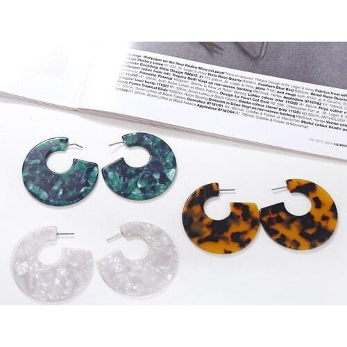 New Fashion Temperament Acetate Leopard Print Asymmetrical C Shape Acrylic Earrings For Women