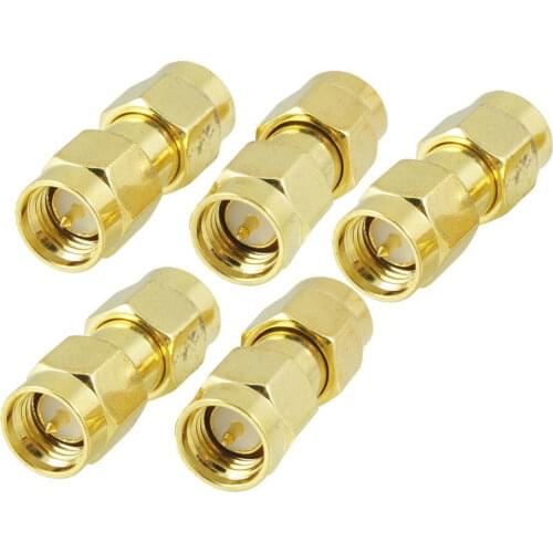 New Hot 5 pcs Gold Tone SMA Male to SMA Male Plug RF Coaxial Adapter Connector