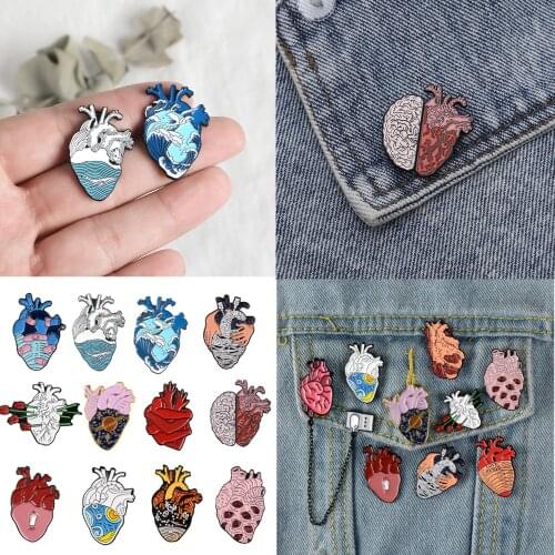 Organ Heart Enamel Brooch Pin Starry Heart Brave Hug Brooches for Women Bag Clothes Lapel Pin Badge Medical Jewelry Gift Doctor