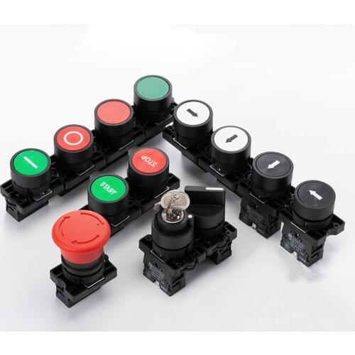 XB2 1NC / NO momentary self-reset button switch 22mm start stop button, flat touch switch button with arrow symbol power starter