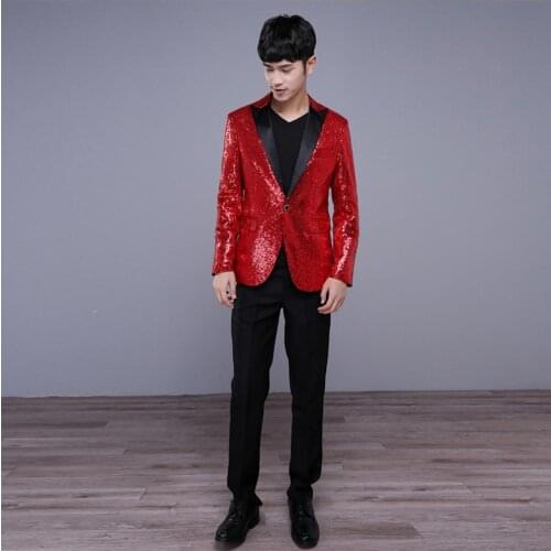Jacket+pants) New Paillette Suit Dress Men Clothing Suit Slim Wedding Groom Sequined Suits Formal Dress Stage Singer Costumes