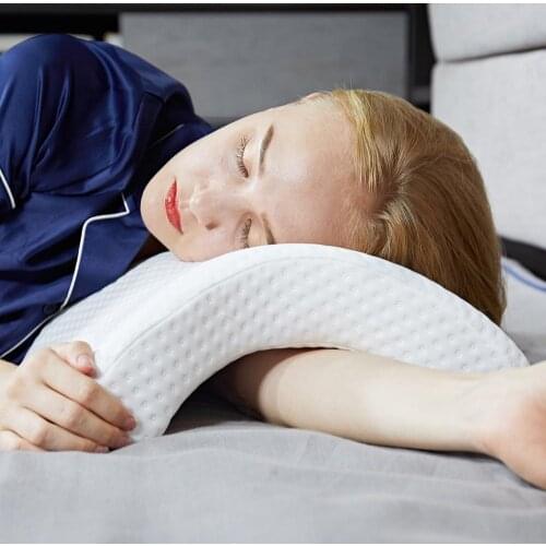 Practical Memory Foam Pillow Cervical Neck Pillow for Sleeping, U shaped Ice Silk Fabric Arched Office Rest Pillow