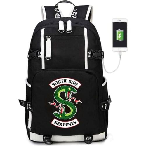 Hot TV Riverdale Serpents USB Backpack Black Laptop Travel Bags Student School Bag Bookbag Leisure Daily Work Mochilas