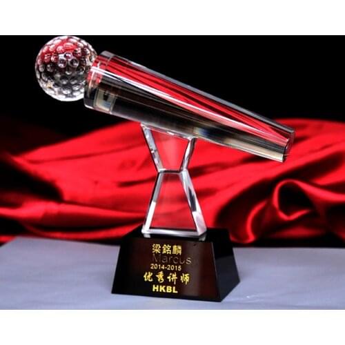 Clear Crystal Singing Contest Sing KTV Microphone Trophy Cup Music Fans Awards