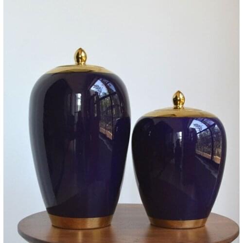 Jingdezhen Hand Crafted Ceramic Pot Blue Gold Porcelain Jar Decoration Living Room Decorations ceramic porcelain jar vase