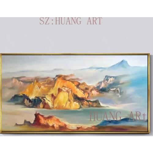 Hand-painted oil painting abstract blue mountain scenery of the original office decorate children room restaurant no frame