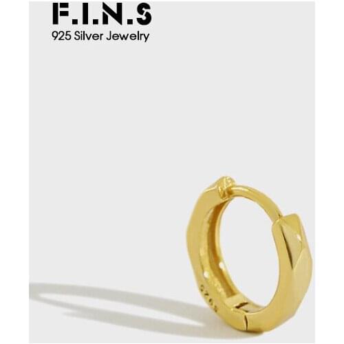 F.I.N.S S925 Sterling Silver Earrings Geometry INS Simple Lattice Small Hoop Earrings Two-tone Korean Earrings Silver 925