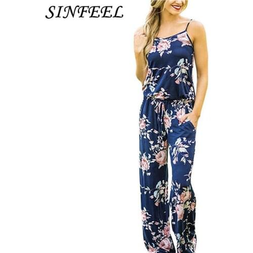 SINFEEL Fashion Women Sexy Sleeveless Spaghetti Strap Casual Loose Long Playsuit Party Jumpsuit&Romper Women Jumpsuits Plus Size