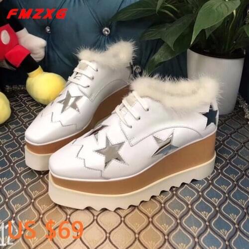 Flats Platform Fashion Woman Shoes Leisur Genuine Leather High Quality True Fur Flat Black Shoes Women Luxury Brand Casual Shoes