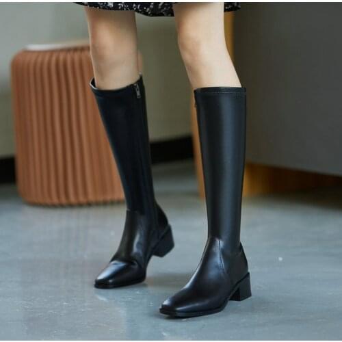 Comfortable Round Toe Boots High Quality Genuine Leather Square Heel New Hot Sale Shoes Handmade Womens Boots