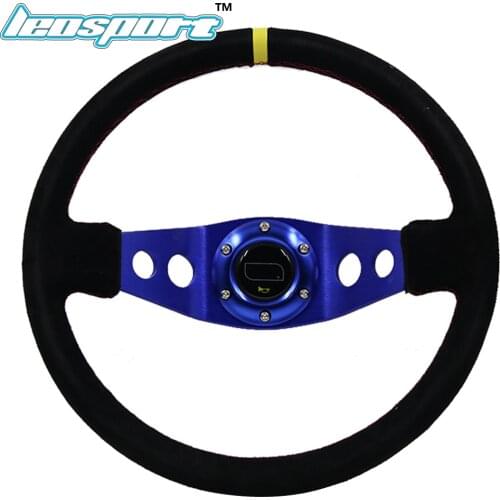 Leosport-14" (350mm) Steering Wheel black Suede Leather red line Steering Wheel deep Racing Steering Wheel