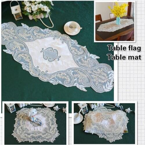 European Velvet Embroidered Coffee Table Runner Pad TV Cabinet Drawers Cover Cloth Bedroom Study Living Room Wedding Decoration