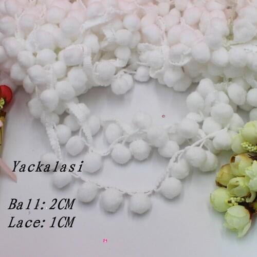 YACKALASI 10 Yds/Lot White Pompom Lace Trim Flower Ball Lace Applique 3.0CM Wide