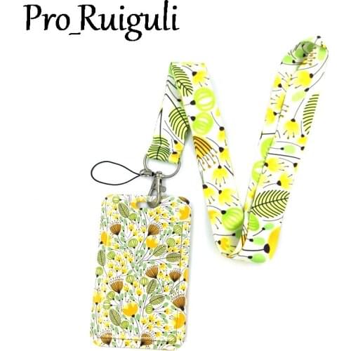 Yellow Flowers Anime Lanyard Badge Holder ID Card Lanyards Mobile Phone Rope Key Lanyard Neck Straps Keychain Key Ring
