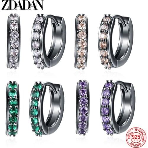 ZDADAN 925 Sterling Silver 15MM Black Hoop Earrings For Women Fashion Engagement Jewelry Gift