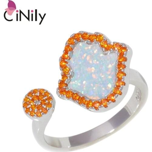 CiNily Created White Fire Opal Orange Garnet Silver Plated Wholesale Hot Sell for Women Jewelry Ajustable Ring Size 7-9 OJ9472
