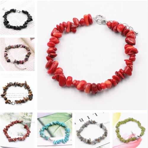 17 Style Chips Stone Beads Bracelet Coral Agates Turquoises Quartzs Shell Tourmaline Peridot Crystal Fluorite Jewerly 18cm B195