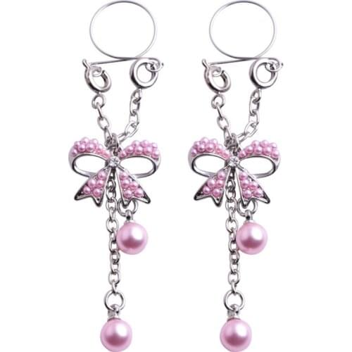 2PCS Stainless Steel Bowknot Fake Nipple Ring Piercing Barbell Ring Non Nipple Piercing Jewelry Piercing Cartilage Body Jewelry