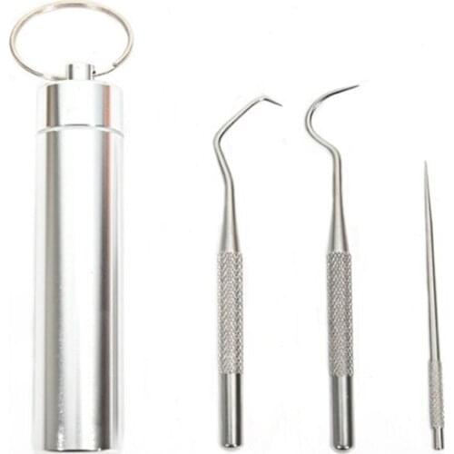 3 Pcs/Set Portable Stainless Steel Metal Toothpick Suit With Waterproof Aluminum Bucket For Travel Camping EDC Accessories