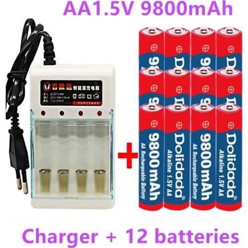 4-16pcs New Tag AA battery 9800mah rechargeable battery AA 1.5 V Rechargeable New Alcalinas drummey +1pcs 4-cell battery charger