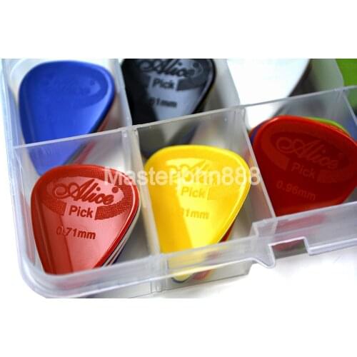 Lots of 50pcs Alice Projecting Nylon Electric/Acoustic Guitar Picks 6 Thickness Assorted With Picks Box Case