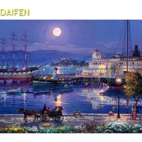 Full Round Diamond mosaic Carriage horse DIY Diamond painting Steamship moon Full Square Diamond embroidery Cross stitch seaport