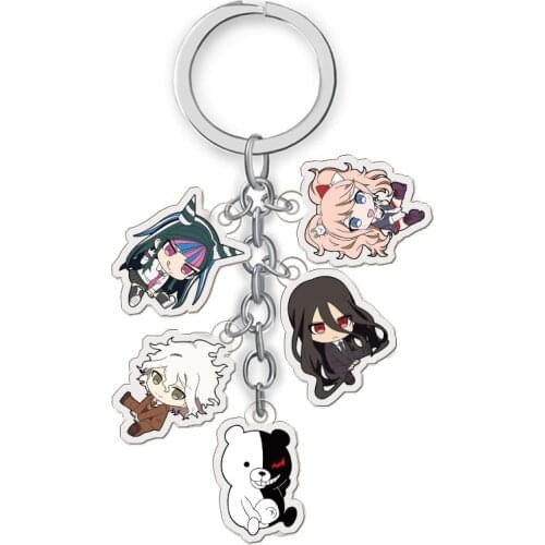 Anime Danganronpa Keychain Cartoon Black White Bear Pendant Acrylic Nanami Chiaki Nagito Komaeda Key Trinkets Accessories Bag Gi