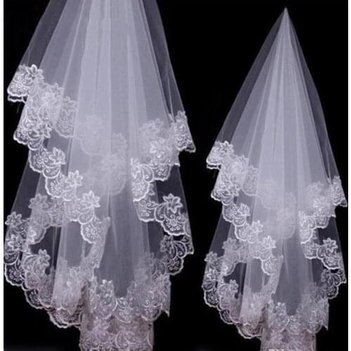 White/Ivory Lace Applique Edge One Layer 1.5 M Long Wedding Veil/Bridal Veil/Bridal Accessories Cheap