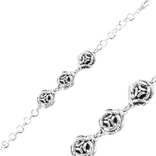 Silver 925 Sterling Oxidized Rose Sterling Bracelet