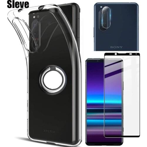 Case For Xperia 5 II Magnetic Finger Ring Holder Phone Cover With Screen Protector Lens Case Film For Sony Xpiera 1 10 II III