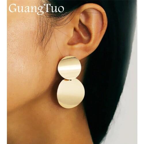 EK2136 New Punk Style Gold Color Double Metal Round Coin Dangle Earrings for Women Disc Earrings Exaggerated Earrings Jewelry
