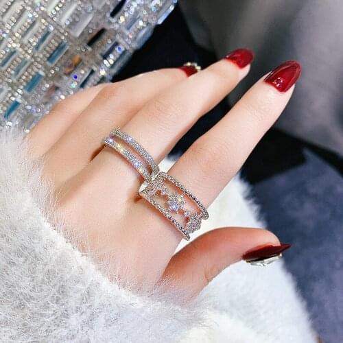 European and American fashion simple accessories with zircon ring rhinestone hipster open ring for female wedding party