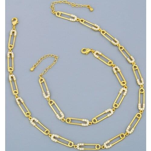 European and American Hip-Hop Punk Necklace Retro Gold Pin Chain With Diamond Choker