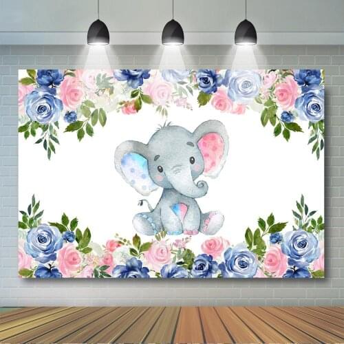 Elephant Gender Reveal Party Backdrop Pink or Blue Floral Elephant Background Girl or By Baby Shower Gender Party Decor Banner