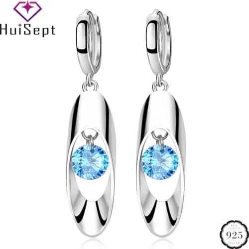 HuiSept Trendy 925 Silver Earrings Lady Ornaments Sapphire Gemstone Geometric Shape Drop Earrings for Wedding Party Gift Jewelry