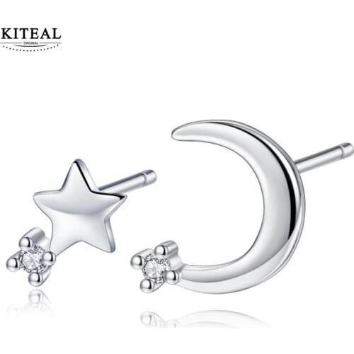 KITEAL New Beautiful Fashion Girlfriend earrings moon star stud earrings five star earing Luxury Jewelry