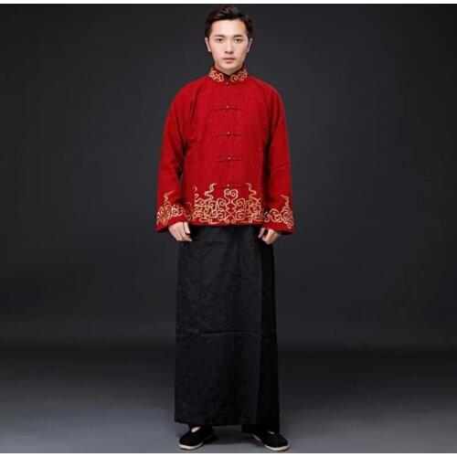 Film and television troupe costume cotton linen jacket+ long gown Rich young master costume men performance Old Shanghai beach