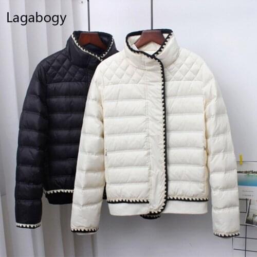 Lagabogy 2021 New Winter 90% White Duck Down Coat Women Slim Short Puffer Jacket Female Ultra Light Casual Pocket Parkas Outwear