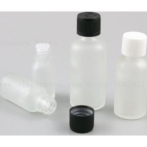 Frosted Clear Glass essential oil e liquid Refillable Bottle with white black cap 5ml 10ml 15ml 20ml 30ml 50ml 100ml 20pcs
