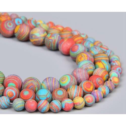 Matte Colorful Multicolor Malachite Stone Beads for Jewelry Making Round Spacer Beads Bracelet Necklace Accessory 15'' Wholesale