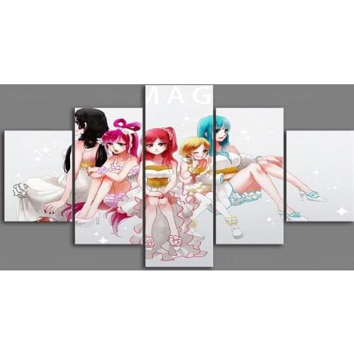 Printed Modular Japanese Animation Picture Home Decor Art Painting Wall 5 Pcs Canvas Labyrinth Of Magic Poster Kids Room Frame